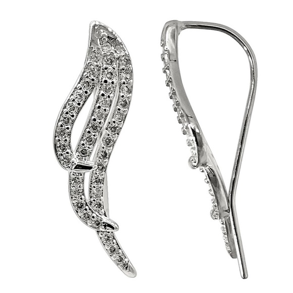 ADORNIA WHITE RHODIUM PLATED SWAROVSKI CRYSTAL WINGED CRAWLER EARRINGS - NWT! - Picture 4 of 5